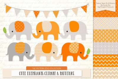 Pattern Zoo Vector Owls Clipart & Digital Papers in Tangerine