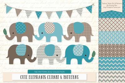 Pattern Zoo Vector Owls Clipart & Digital Papers in Vintage Blue