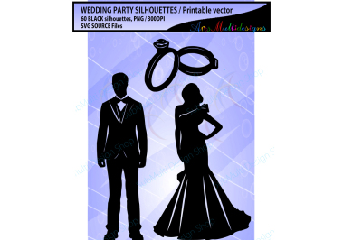 wedding party silhouette SVG /vector 60 image
