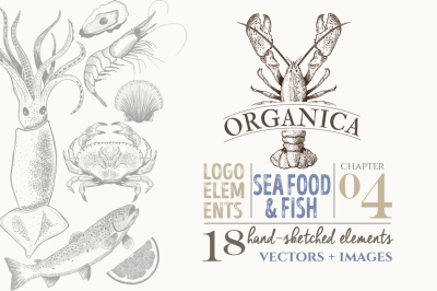 ORGANIC LOGO ELEMENTS – SEA FOOD & FISH