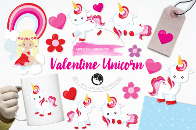 Valentine Unicorn graphics and illustrations