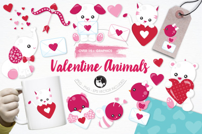 Valentine Animals graphics and illustrations