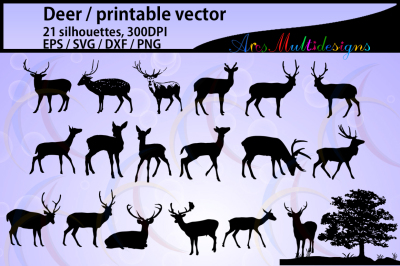 Deer silhouette vector &2F; Autumn Deer and Antler Silhouette SVG