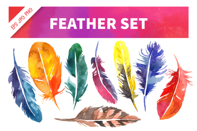 Watercolor Feather Vector Set