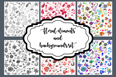 Floral elements and backgrounds set.