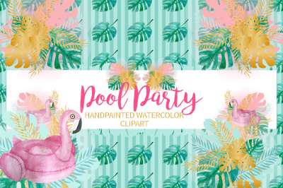 Pool Party Watercolor Clipart