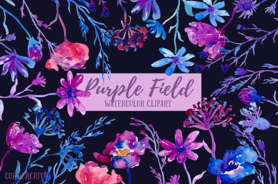 Watercolor clipart Purple Field