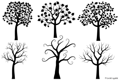 Black tree silhouettes clipart, Fingerprint trees clip art 