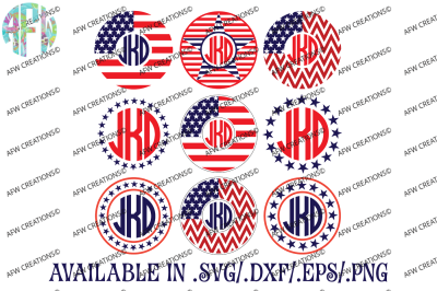 Patriotic America Monogram Frames - SVG, DXF, EPS Digital Cut Files