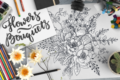 Hand drawn flowers and bouquets