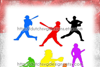 Cutting file of 7 baseball figures / silhouettes, in Jpg Png Studio3 SVG EPS DXF, Cricut & Silhouette, baseball sports clipart vector