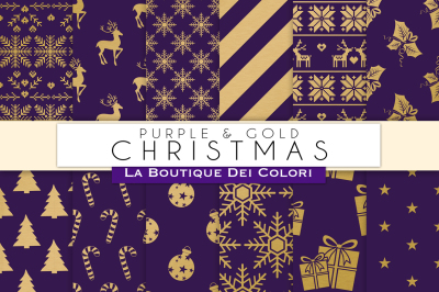 Purple and Gold Christmas Digital Paper