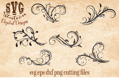 Six Ornamental Flourish Swirls / SVG DXF PNG EPS Cutting File Silhouette Cricut