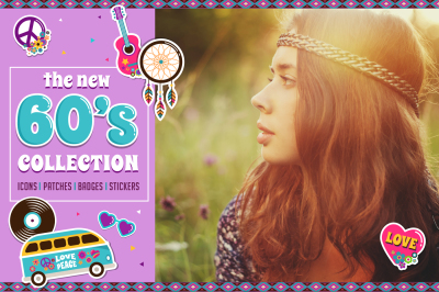 Hippie, 60's, Boho stickers, icons 