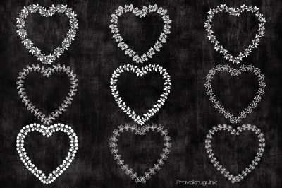 White hearts wreath clipart, Heart shaped borders clip art, Floral leaf heart frames clipart