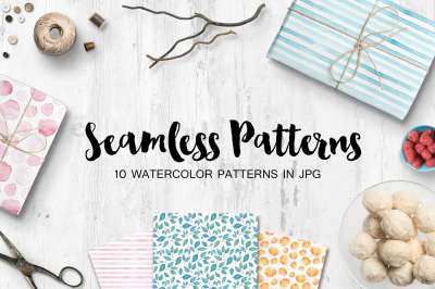 Watercolor seamless patterns set