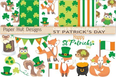 St Patrick&#039;s Day Clipart and Digital Paper Set