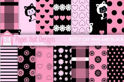 Kitty Cat Pink & Black Mixed Pretty Digital Papers