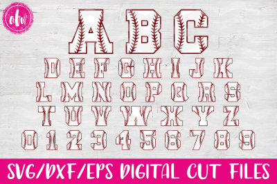 Baseball Softball Sports Letters & Numbers - SVG, DXF, EPS