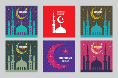 Ramadan Kareem Muslim Islamic Mosque Vector Illustrations