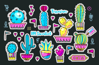 Set Fashion patches with cacti