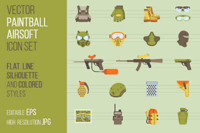Paintball or airsoft icon set