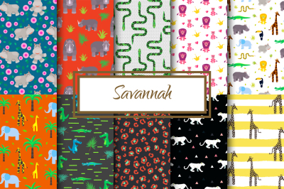 Savannah Animals Seamless Patterns