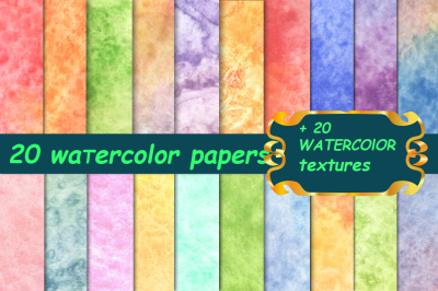 20 watercolor velvet texture papers and 20 watercolor textures