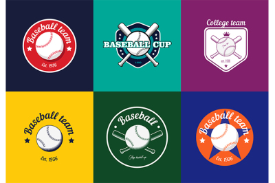 Set of vintage color baseball championship logos and badges