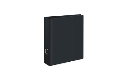Blank closed office binder. Black cover. Isometric view, on white background. Vector illustration