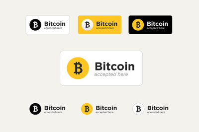 Bitcoin accepted stickers. Vector set.