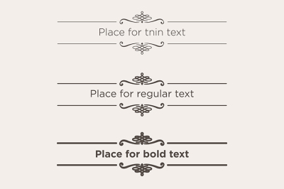 Retro text dividers set. Vintage border elements. Different size of stroke for thin, regular and bold text.