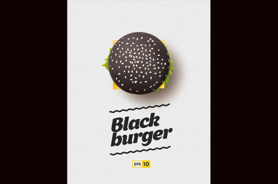Top view illustration of black cheesburger on the grey background