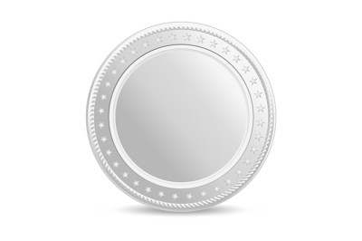 Realistic silver coins vector set. Blank coin with shadow. Front view.