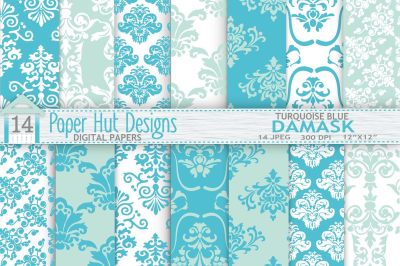 Turquoise Damask Digital papers