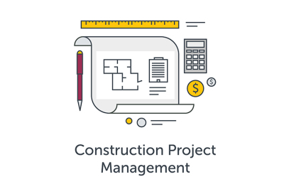 Construction Project Management thin line flat icons