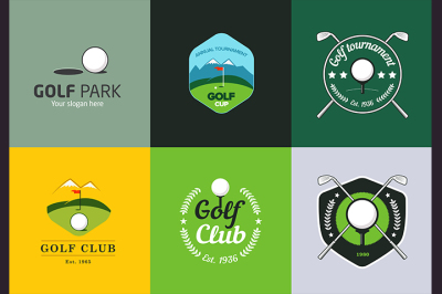 Set of vintage color golf championship logos