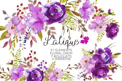 Lalique - Watercolor Purple Flowers Set