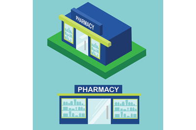 Pharmacy icon, flat and isometric. Drugstore vector icon