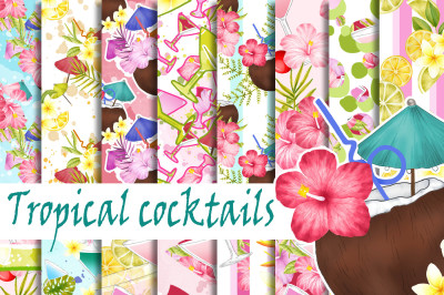 Tropical cocktail digital paper pack