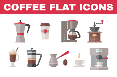 Coffee Flat Icons Set - Vector Illustration