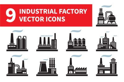 Industrial Factory Icons Set - Vector Illustration
