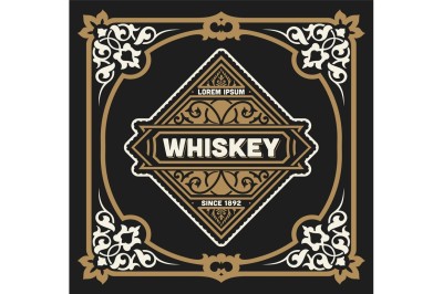 Retro logo for Whiskey or other products with Floral Frame