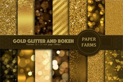 Gold glitter and bokeh digital paper 
