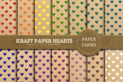Kraft hearts digital paper 