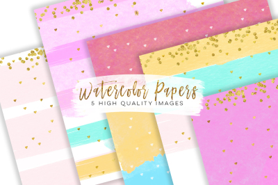 Watercolour digital paper, rainbow gold foil digital paper, Modern rainbow print, Digital Paper Commercial use, Watercolor backgrounds