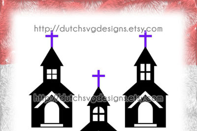 Cutting file church with 3 different windows and separate cross, in Jpg Png Studio3 SVG EPS DXF, for Cricut & Silhouette, clipart vector diy