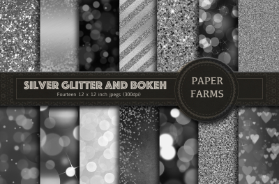 Silver glitter and bokeh patterns