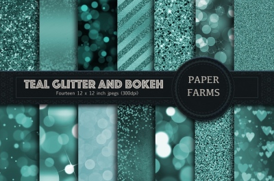 Teal glitter and bokeh patterns