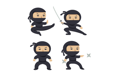 Set of ninja characters showing different actions.